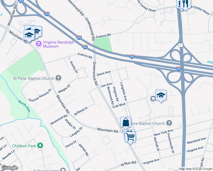 map of restaurants, bars, coffee shops, grocery stores, and more near 10170 Richmond Road in Glen Allen