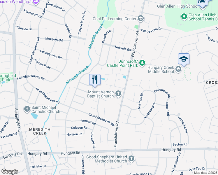 map of restaurants, bars, coffee shops, grocery stores, and more near 9180 Thomasville Lane in Glen Allen