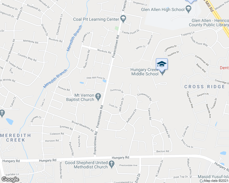 map of restaurants, bars, coffee shops, grocery stores, and more near 9111 Dunncroft Drive in Glen Allen