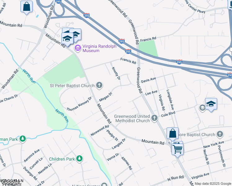map of restaurants, bars, coffee shops, grocery stores, and more near 8008 Megan Way in Glen Allen