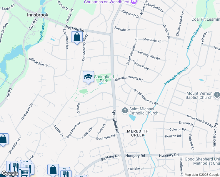 map of restaurants, bars, coffee shops, grocery stores, and more near 4580 Springfield Road in Glen Allen