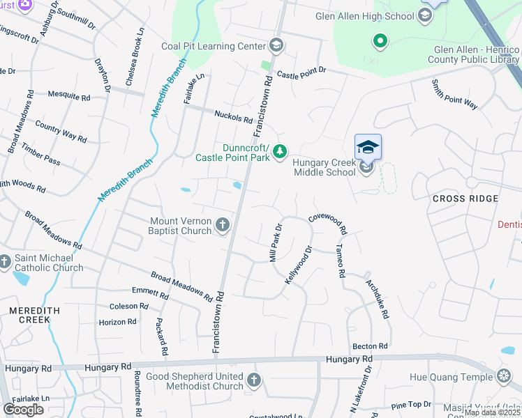 map of restaurants, bars, coffee shops, grocery stores, and more near 9111 Dunncroft Drive in Glen Allen
