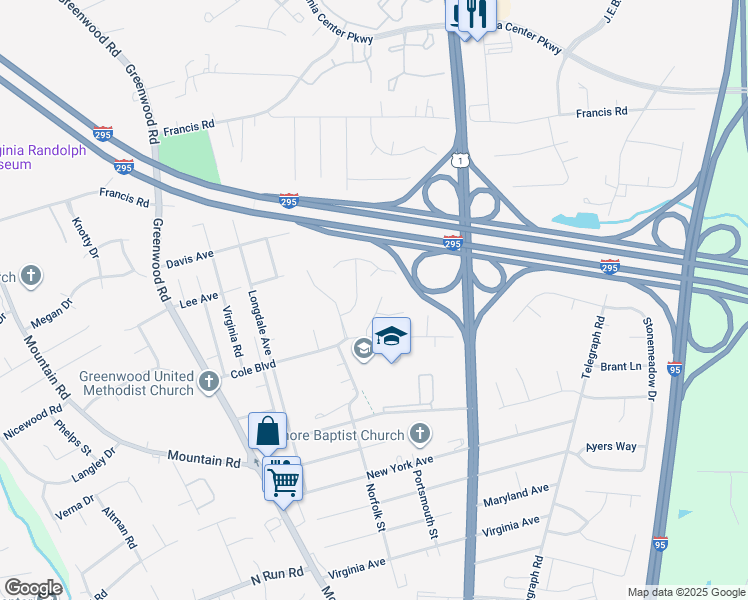 map of restaurants, bars, coffee shops, grocery stores, and more near 10124 Berrymeade Hills Terrace in Glen Allen