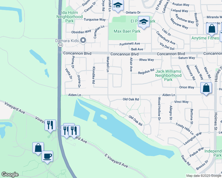 map of restaurants, bars, coffee shops, grocery stores, and more near 403 Elsinore Way in Livermore