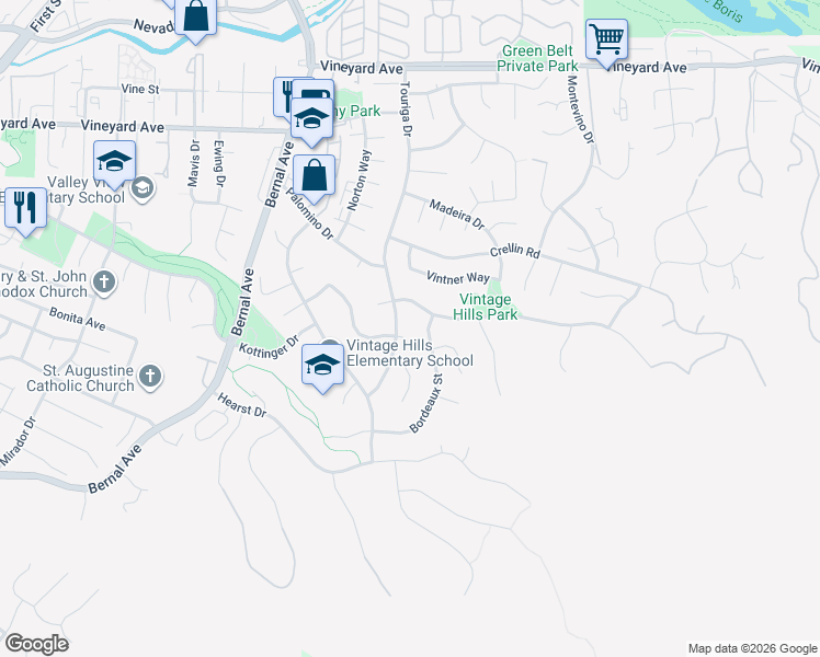 map of restaurants, bars, coffee shops, grocery stores, and more near 1111 Blanc Court in Pleasanton