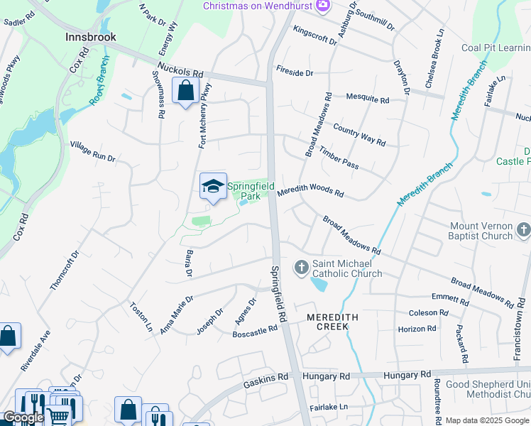 map of restaurants, bars, coffee shops, grocery stores, and more near 4580 Springfield Road in Glen Allen