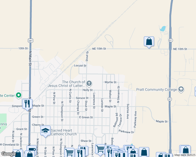 map of restaurants, bars, coffee shops, grocery stores, and more near 1221 Larimer Street in Pratt
