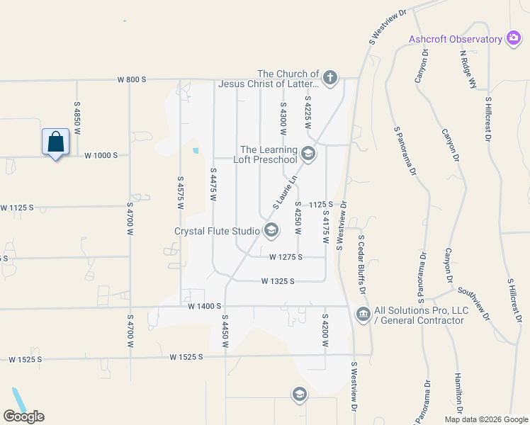 map of restaurants, bars, coffee shops, grocery stores, and more near 1189 South Laurie Lane in Cedar City