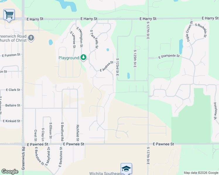 map of restaurants, bars, coffee shops, grocery stores, and more near 2216 Tara Falls Street in Wichita