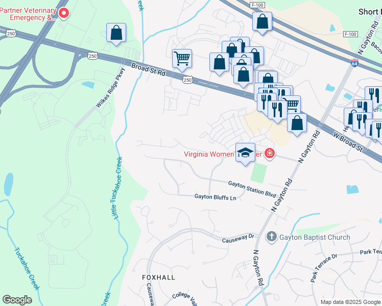 map of restaurants, bars, coffee shops, grocery stores, and more near 12437 Graham Meadows Drive in Richmond