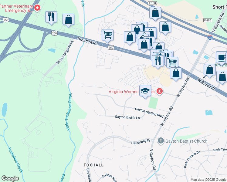 map of restaurants, bars, coffee shops, grocery stores, and more near 12437 Graham Meadows Drive in Richmond