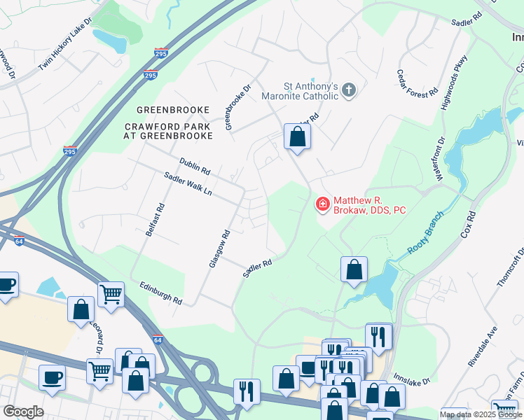 map of restaurants, bars, coffee shops, grocery stores, and more near 11307 Sadler Walk Lane in Glen Allen