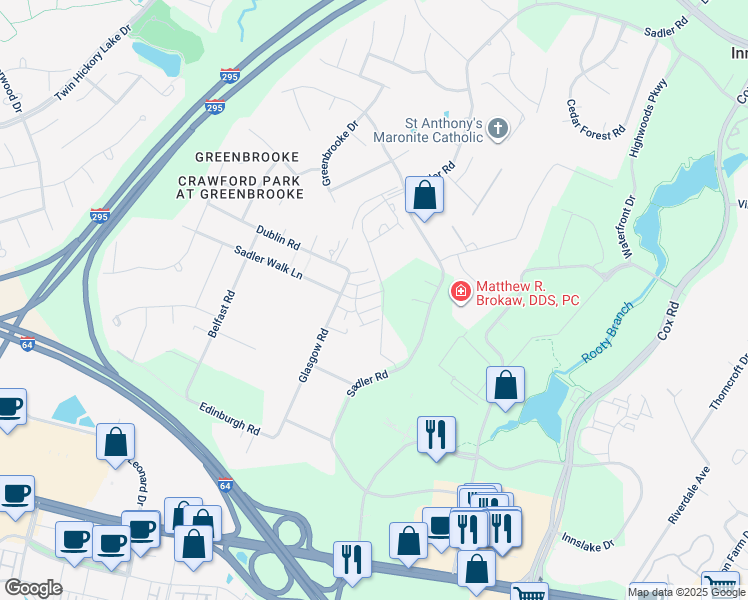 map of restaurants, bars, coffee shops, grocery stores, and more near 11307 Sadler Walk Lane in Glen Allen