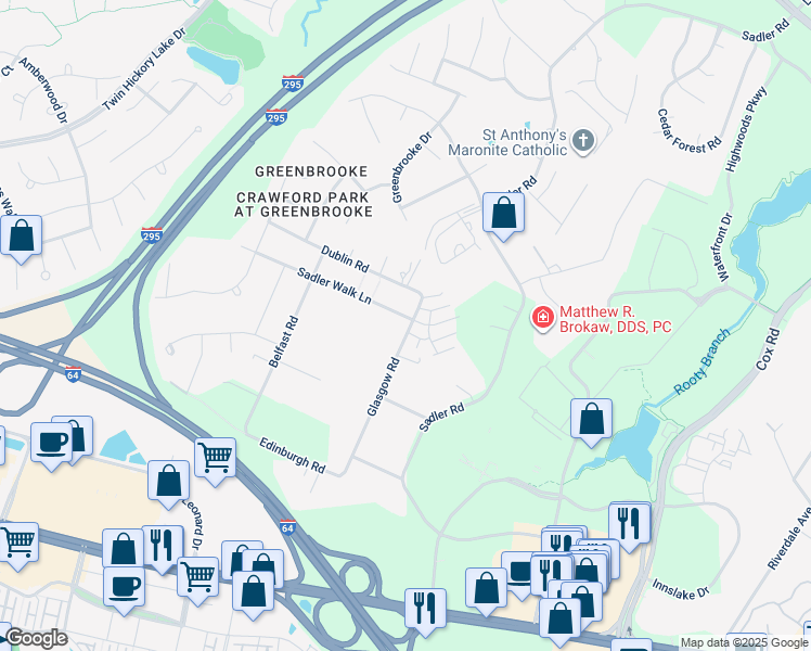 map of restaurants, bars, coffee shops, grocery stores, and more near 11401 Sadler Walk Lane in Glen Allen