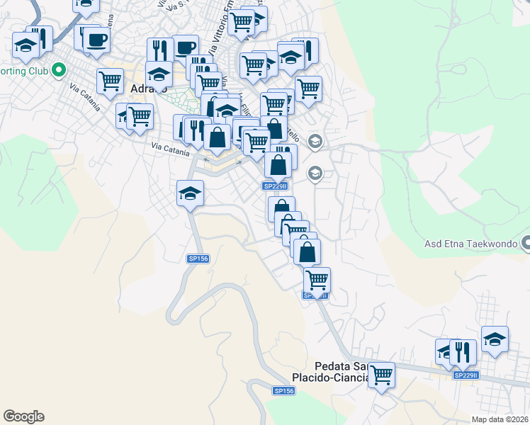 map of restaurants, bars, coffee shops, grocery stores, and more near 4 Via Luigi Galvani in Adrano