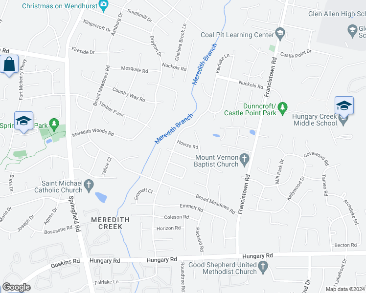 map of restaurants, bars, coffee shops, grocery stores, and more near 9311 Howze Road in Glen Allen