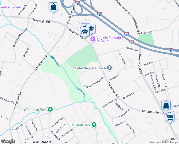 map of restaurants, bars, coffee shops, grocery stores, and more near 2232 Thomas Kenney Drive in Glen Allen