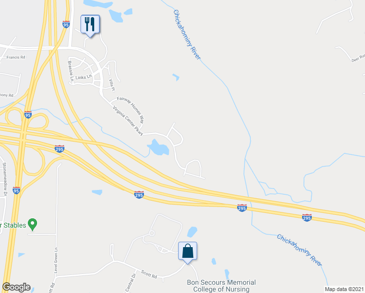 map of restaurants, bars, coffee shops, grocery stores, and more near 2736 Parview Way in Glen Allen