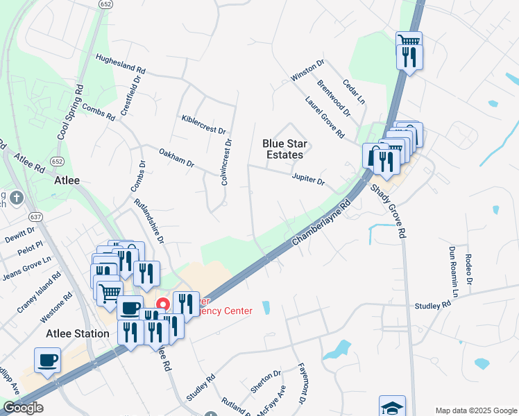 map of restaurants, bars, coffee shops, grocery stores, and more near 9240 Shannon Road in Mechanicsville