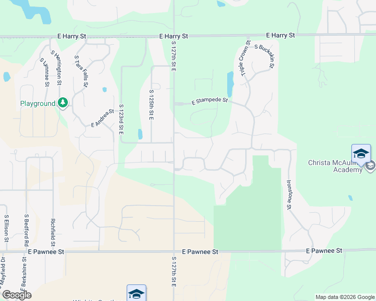 map of restaurants, bars, coffee shops, grocery stores, and more near 12834 East Cherry Creek Court in Wichita