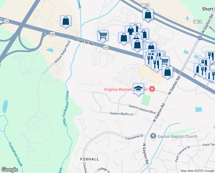 map of restaurants, bars, coffee shops, grocery stores, and more near 12440 Graham Meadows Drive in Henrico