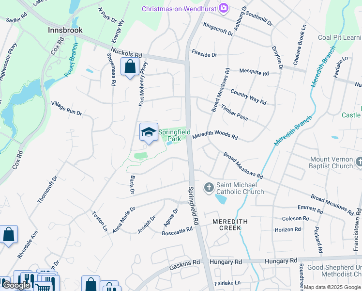 map of restaurants, bars, coffee shops, grocery stores, and more near 4590 Springfield Road in Glen Allen