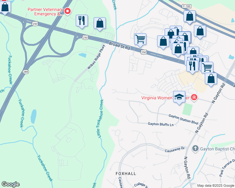 map of restaurants, bars, coffee shops, grocery stores, and more near 3545 Graham Meadows Place in Henrico