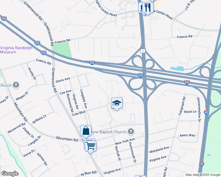 map of restaurants, bars, coffee shops, grocery stores, and more near 1325 Berrymeade Avenue in Glen Allen