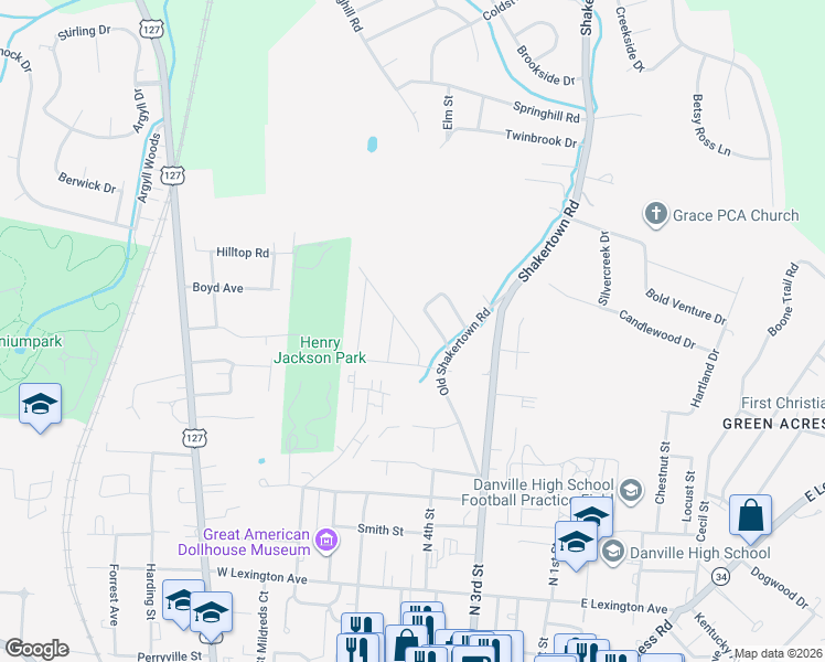 map of restaurants, bars, coffee shops, grocery stores, and more near 310 Nichols Terrace in Danville