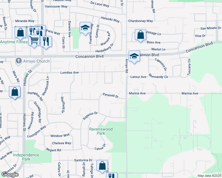 map of restaurants, bars, coffee shops, grocery stores, and more near 2323 Grosvenor Heights Court in Livermore