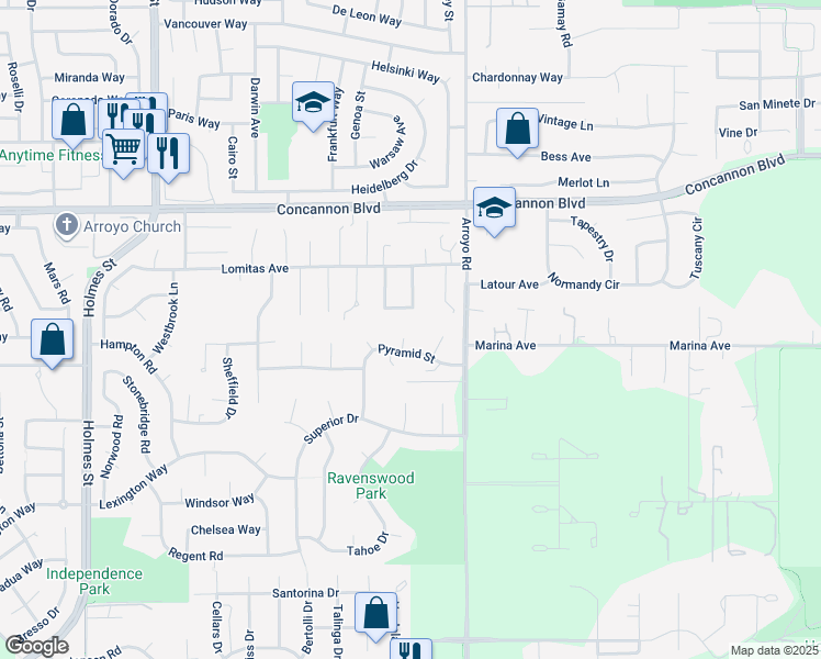 map of restaurants, bars, coffee shops, grocery stores, and more near 2323 Grosvenor Heights Court in Livermore