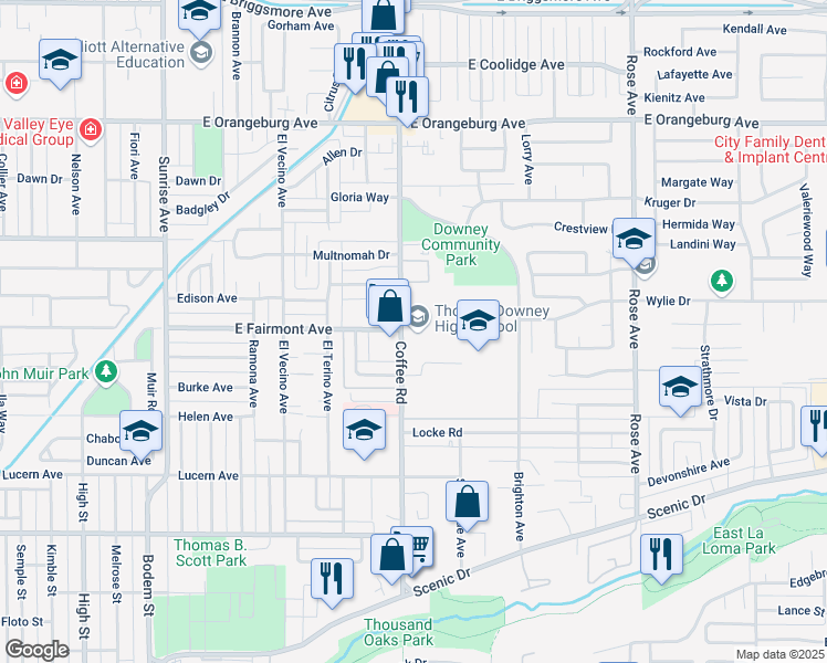 map of restaurants, bars, coffee shops, grocery stores, and more near 1000 Coffee Road in Modesto