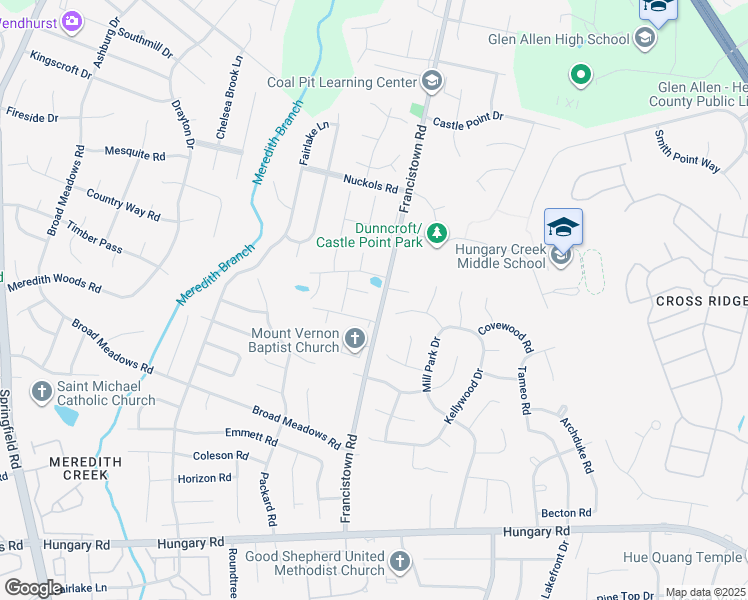 map of restaurants, bars, coffee shops, grocery stores, and more near 9101 Pond Mill Court in Glen Allen