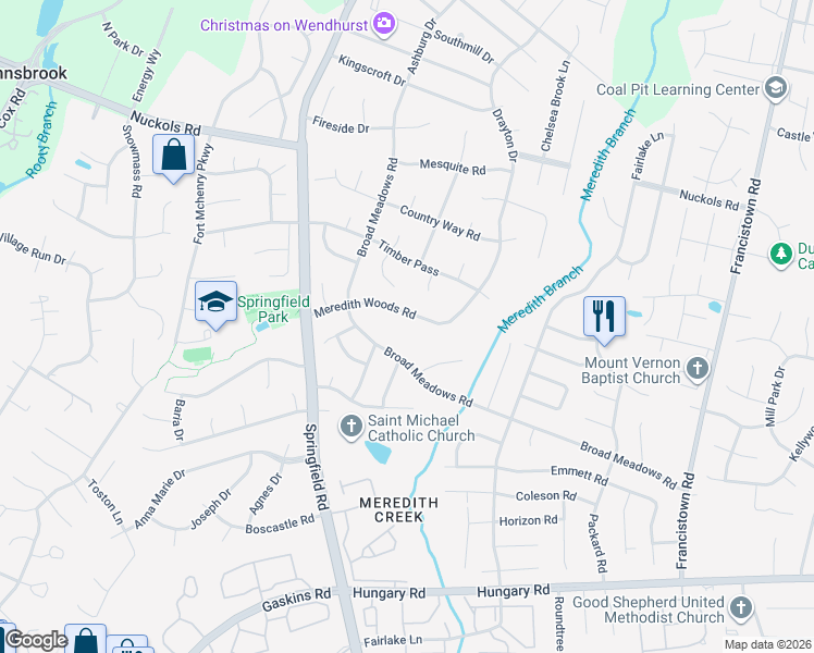 map of restaurants, bars, coffee shops, grocery stores, and more near 4919 Meredith Woods Road in Glen Allen