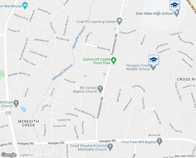 map of restaurants, bars, coffee shops, grocery stores, and more near 4809 Pond Mill Way in Glen Allen
