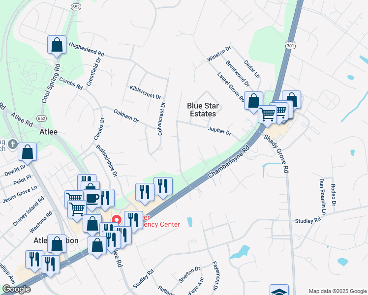 map of restaurants, bars, coffee shops, grocery stores, and more near 9240 Shannon Road in Mechanicsville