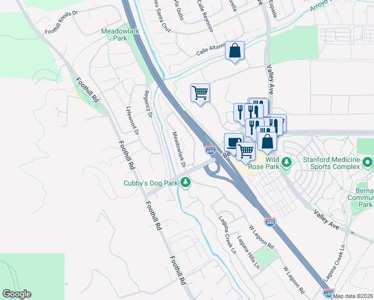 map of restaurants, bars, coffee shops, grocery stores, and more near 2468 Tapestry Way in Pleasanton