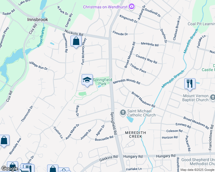 map of restaurants, bars, coffee shops, grocery stores, and more near 4590 Springfield Road in Glen Allen