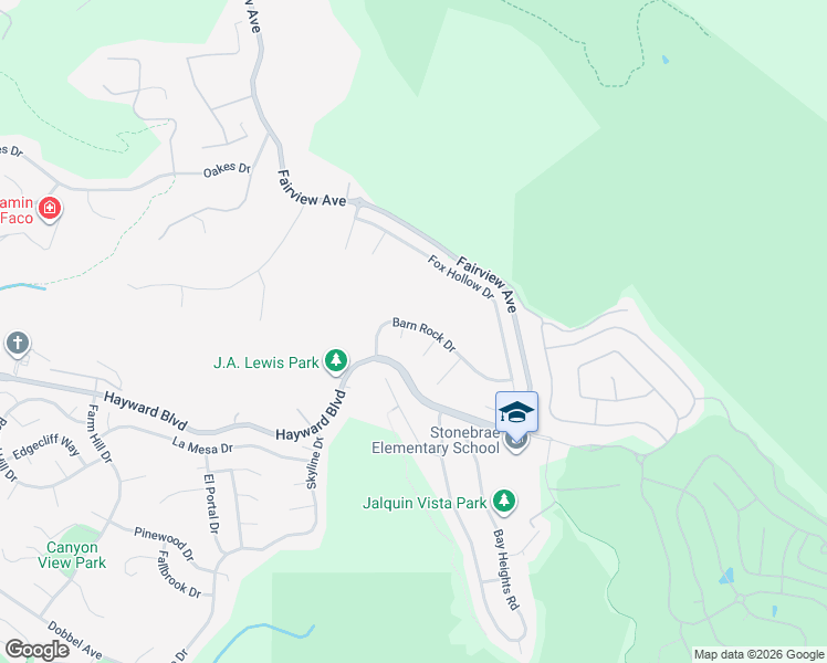 map of restaurants, bars, coffee shops, grocery stores, and more near 28600 Barn Rock Drive in Hayward