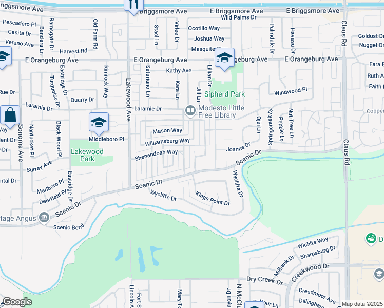 map of restaurants, bars, coffee shops, grocery stores, and more near 1020 Clarksburg Way in Modesto