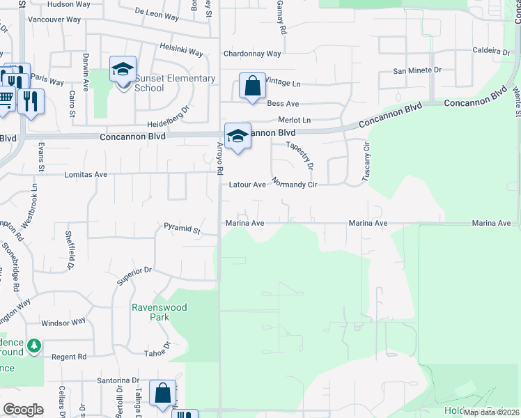 map of restaurants, bars, coffee shops, grocery stores, and more near 2080 Marina Avenue in Livermore