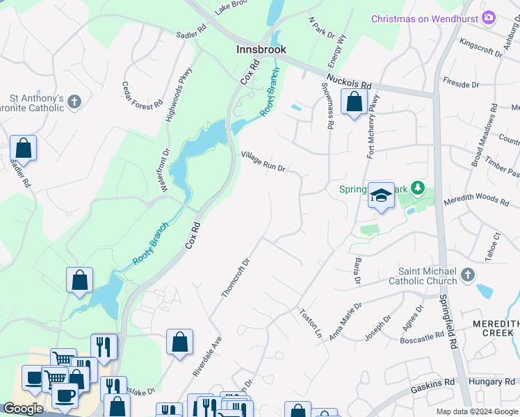 map of restaurants, bars, coffee shops, grocery stores, and more near 4524 Thorncroft Drive in Glen Allen