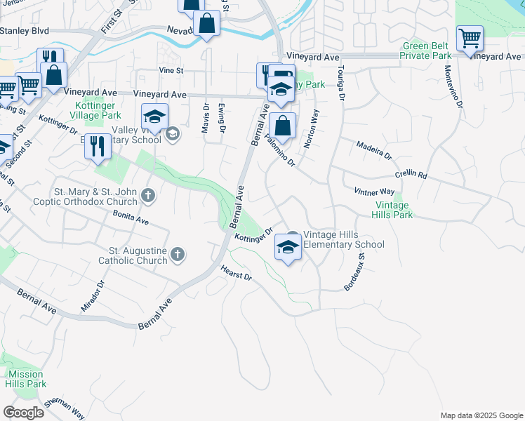 map of restaurants, bars, coffee shops, grocery stores, and more near 3743 Riesling Court in Pleasanton
