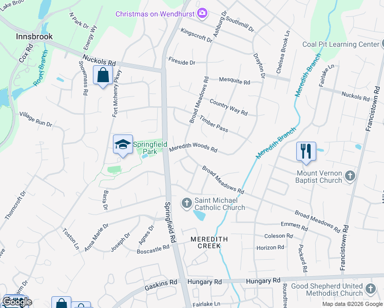 map of restaurants, bars, coffee shops, grocery stores, and more near 9515 Broad Meadows Road in Glen Allen