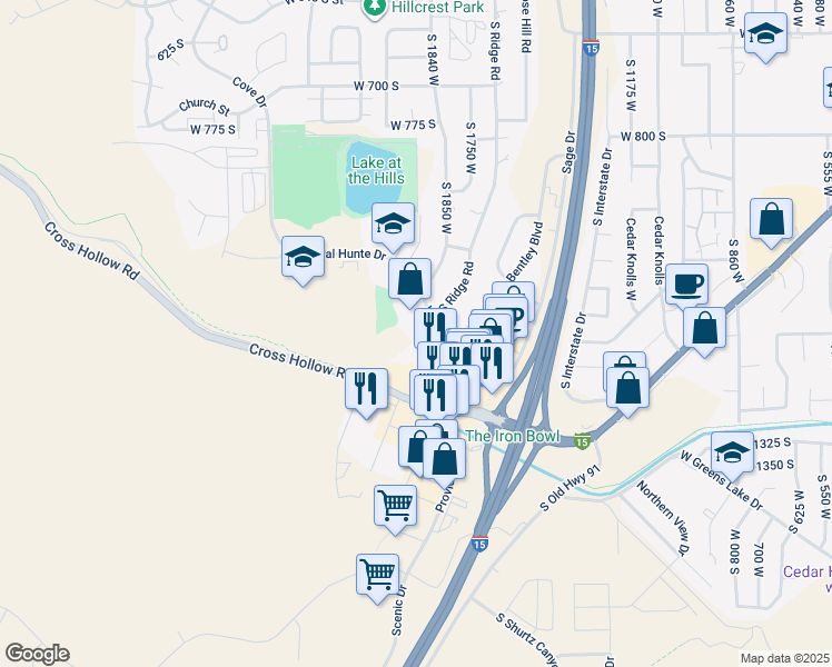 map of restaurants, bars, coffee shops, grocery stores, and more near 1811 W Royal Hunte Dr in Cedar City