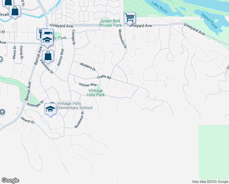 map of restaurants, bars, coffee shops, grocery stores, and more near 1022 Zinfandel Court in Pleasanton