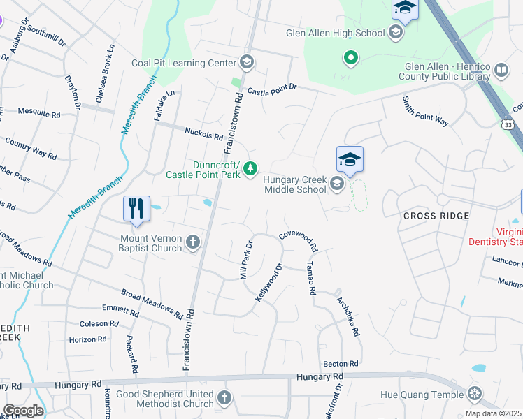 map of restaurants, bars, coffee shops, grocery stores, and more near 4910 Kellywood Circle in Glen Allen