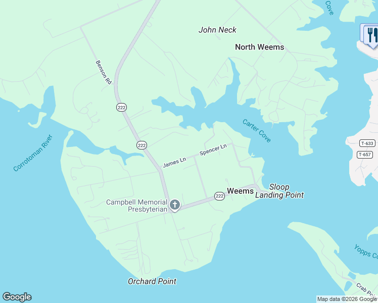 map of restaurants, bars, coffee shops, grocery stores, and more near 23 Spencer Lane in Weems