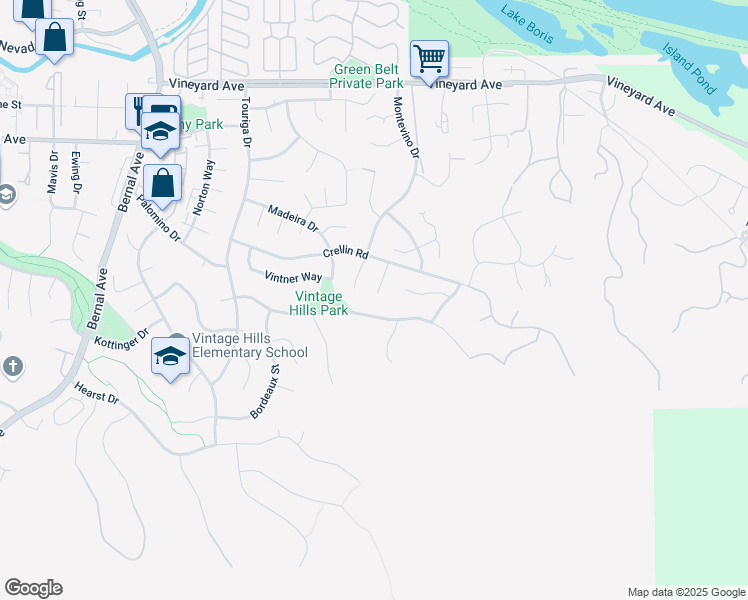 map of restaurants, bars, coffee shops, grocery stores, and more near 1022 Zinfandel Court in Pleasanton