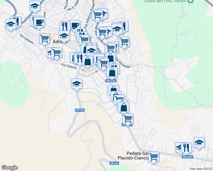 map of restaurants, bars, coffee shops, grocery stores, and more near 4 Via Luigi Galvani in Adrano